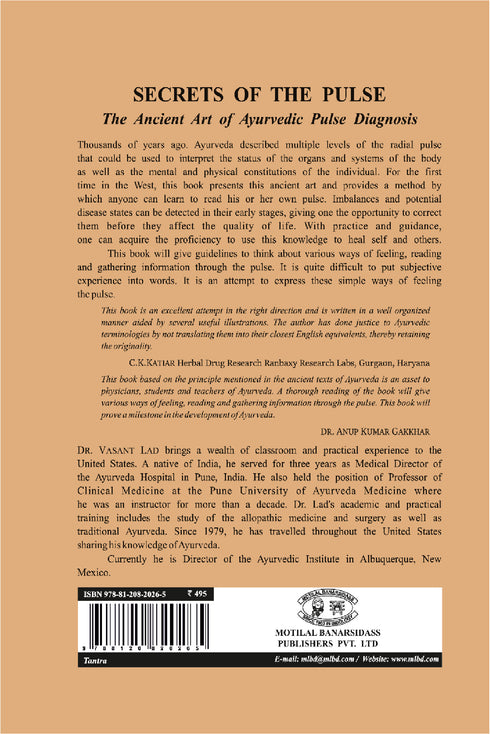 Secrets of the Pulse: The Ancient Art of Ayurvedic Pulse Diagnosis (PB) - By Vasant Dattatray Lad (Author) - MLBD Publications