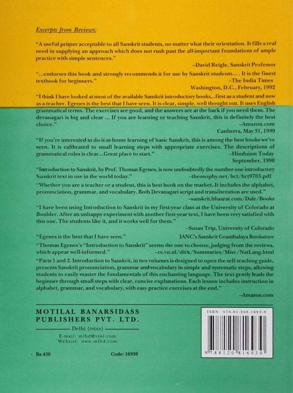 Introduction to Sanskrit: Part 2 (Part II)- By Thomas Egenes (Author) - MLBD Publications - Image 2
