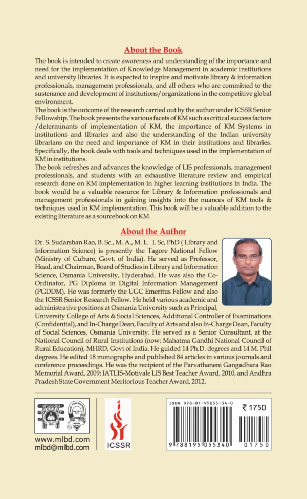 Knowledge Management in Academic Libraries in India (HB) | By S. Sudarshan Rao (Author) | MLBD Publications - Image 2